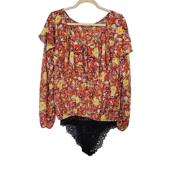 Intimately Free People orange floral bodysuit blouse. Size M. NWOT. - Picture 1 of 6